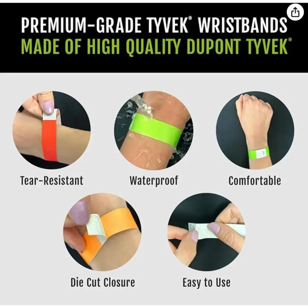 2,000 Premium Wristbands for Events, Tamper-Proof Design, 5-Color Variety Pack